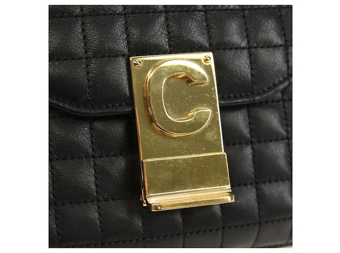 Céline Borsa a Spalla con Catena CELINE in Pelle Nera e Oro Auth 186545SAM Nero D'oro - vista 19