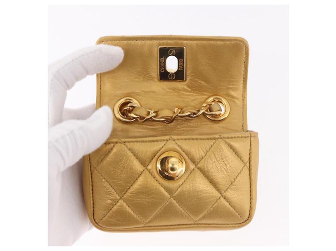 CHANEL Matelasse Chain Pouch Lamb Skin Gold CC Auth bs35703V D'oro - vista 10