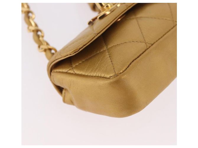 CHANEL Matelasse Chain Pouch Lamb Skin Gold CC Auth bs35703V D'oro - vista 15