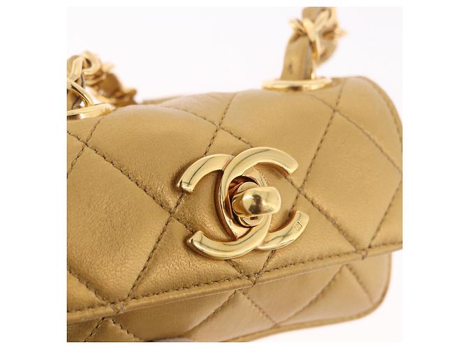 CHANEL Matelasse Chain Pouch Lamb Skin Gold CC Auth bs35703V D'oro - vista 18