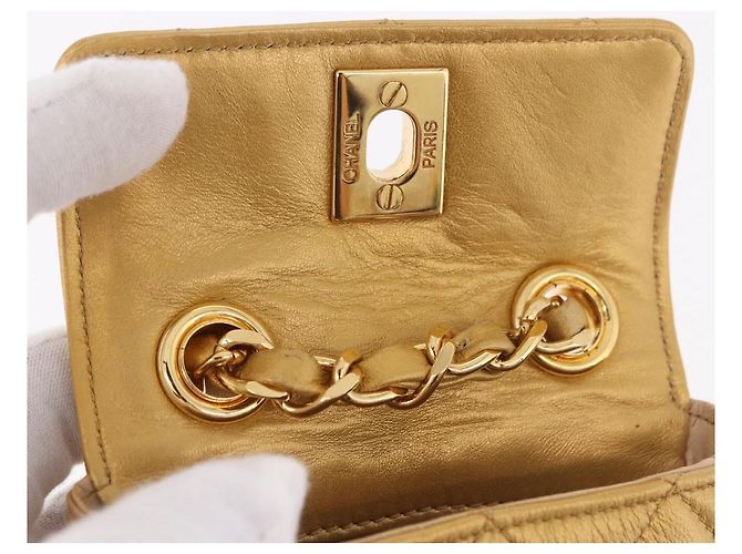 CHANEL Matelasse Chain Pouch Lamb Skin Gold CC Auth bs35703V D'oro - vista 19