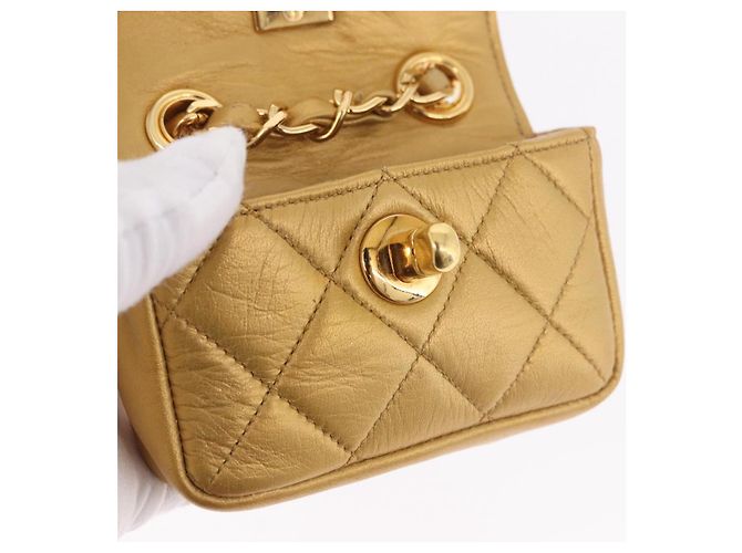 CHANEL Matelasse Chain Pouch Lamb Skin Gold CC Auth bs35703V D'oro - vista 20