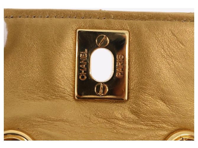 CHANEL Matelasse Chain Pouch Lamb Skin Gold CC Auth bs35703V D'oro - vista 21