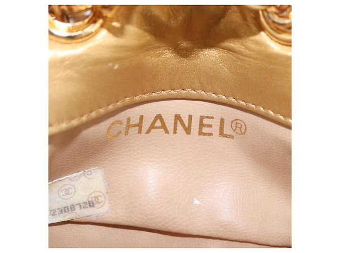 CHANEL Matelasse Chain Pouch Lamb Skin Gold CC Auth bs35703V D'oro - vista 22