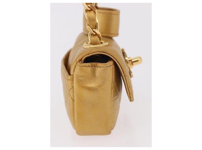 CHANEL Matelasse Chain Pouch Lamb Skin Gold CC Auth bs35703V D'oro - vista 4