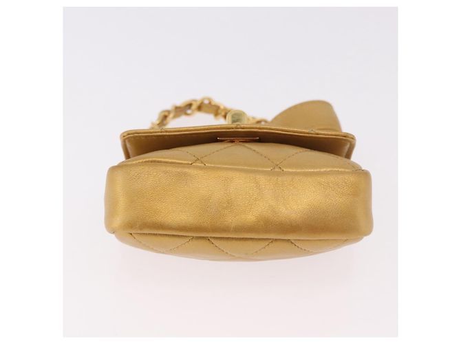 CHANEL Matelasse Chain Pouch Lamb Skin Gold CC Auth bs35703V D'oro - vista 5
