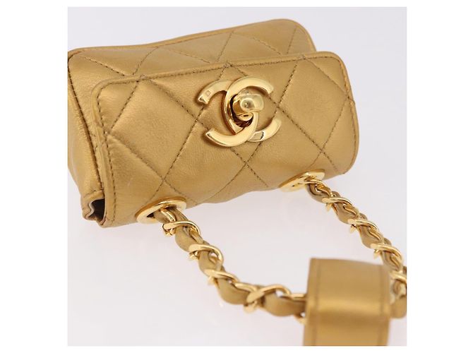CHANEL Matelasse Chain Pouch Lamb Skin Gold CC Auth bs35703V D'oro - vista 6