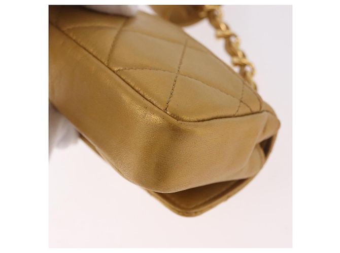 CHANEL Matelasse Chain Pouch Lamb Skin Gold CC Auth bs35703V D'oro - vista 9