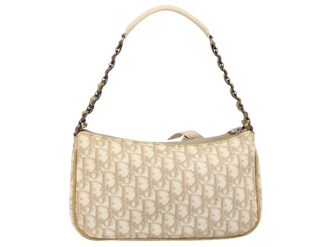 Borsa a tracolla Christian Dior Trotter Canvas Romantic PVC Beige Argento Auth 187624 - vista 3