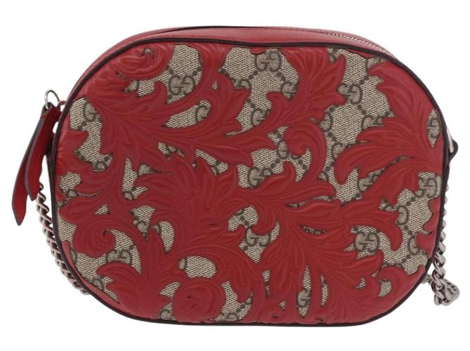 Borsa a tracolla GUCCI GG Supreme in PVC Rosso Argento 409535 Auth am11964V - vue 2