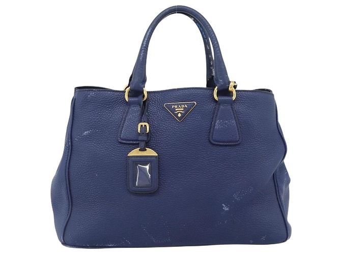 Borsa PRADA Vittero Dino Leather 2way Blu Oro Auth 188726 D'oro - vista 13