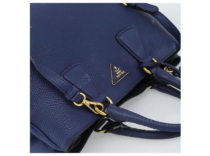 Borsa PRADA Vittero Dino Leather 2way Blu Oro Auth 188726 D'oro - vista 14