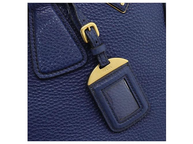 Borsa PRADA Vittero Dino Leather 2way Blu Oro Auth 188726 D'oro - vista 24