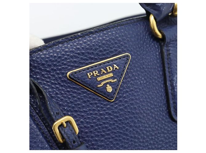 Borsa PRADA Vittero Dino Leather 2way Blu Oro Auth 188726 D'oro - vista 25