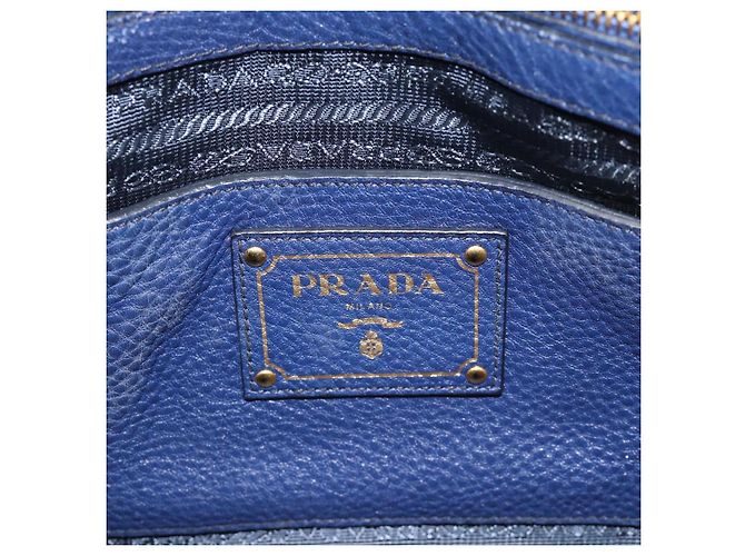Borsa PRADA Vittero Dino Leather 2way Blu Oro Auth 188726 D'oro - vista 26