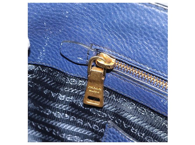 Borsa PRADA Vittero Dino Leather 2way Blu Oro Auth 188726 D'oro - vista 29