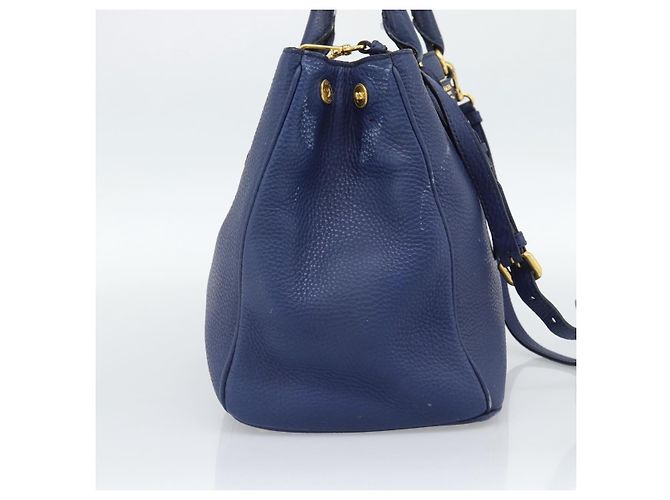 Borsa PRADA Vittero Dino Leather 2way Blu Oro Auth 188726 D'oro - vista 3