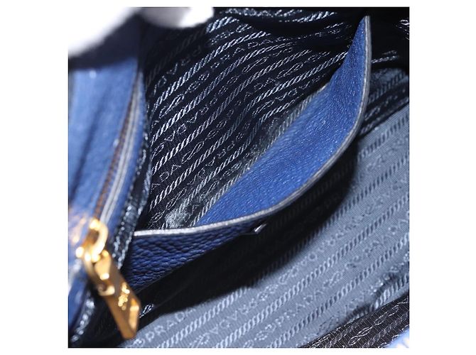 Borsa PRADA Vittero Dino Leather 2way Blu Oro Auth 188726 D'oro - vista 31