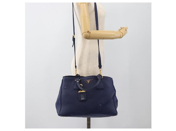 Borsa PRADA Vittero Dino Leather 2way Blu Oro Auth 188726 D'oro - vista 36