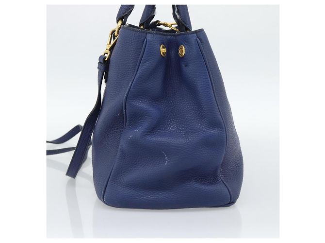 Borsa PRADA Vittero Dino Leather 2way Blu Oro Auth 188726 D'oro - vista 4