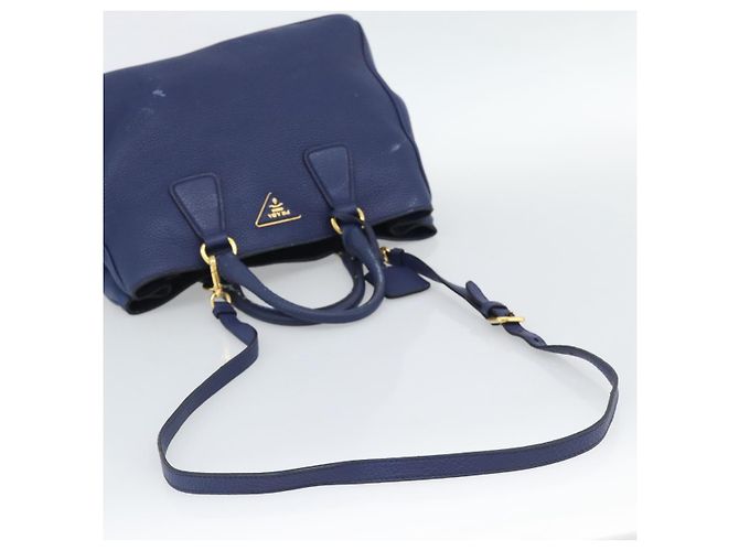 Borsa PRADA Vittero Dino Leather 2way Blu Oro Auth 188726 D'oro - vista 9