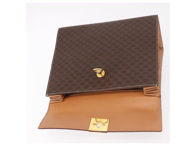 Céline Borsa CELINE Macadam Canvas PVC Pelle Marrone Oro Auth bs35662 D'oro - vista 10