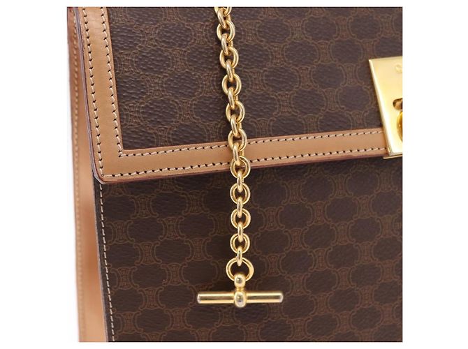 Céline Borsa CELINE Macadam Canvas PVC Pelle Marrone Oro Auth bs35662 D'oro - vista 18