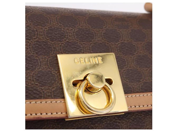Céline Borsa CELINE Macadam Canvas PVC Pelle Marrone Oro Auth bs35662 D'oro - vista 19