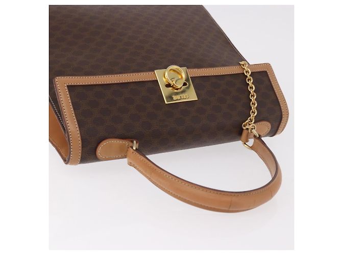 Céline Borsa CELINE Macadam Canvas PVC Pelle Marrone Oro Auth bs35662 D'oro - vista 6