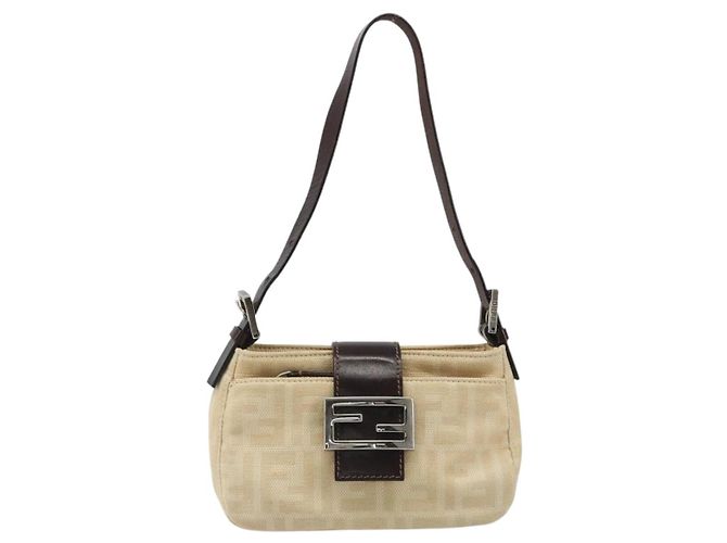 FENDI Zucca Canvas Mamma Baguette Borsa a Spalla Beige Argento Auth 187318A - vista 13