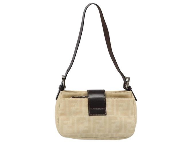 FENDI Zucca Canvas Mamma Baguette Borsa a Spalla Beige Argento Auth 187318A - vista 2
