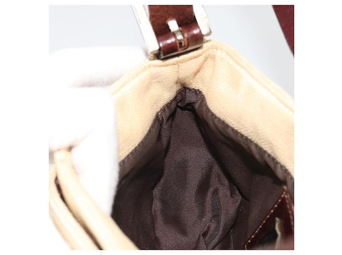 FENDI Zucca Canvas Mamma Baguette Borsa a Spalla Beige Argento Auth 187318A - vista 21