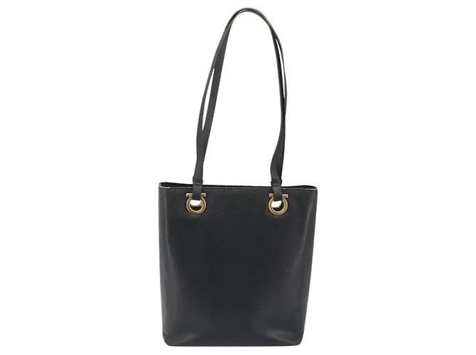 Borsa Tote Salvatore Ferragamo Gancini in pelle nera e oro Auth 187416 Nero D'oro - vista 2