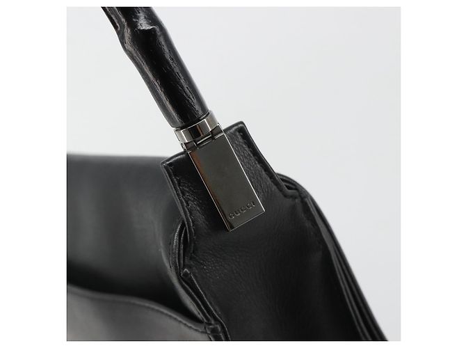 Borsa a Spalla GUCCI Bamboo in Pelle Nera Argento Auth 187466V Nero - vista 10