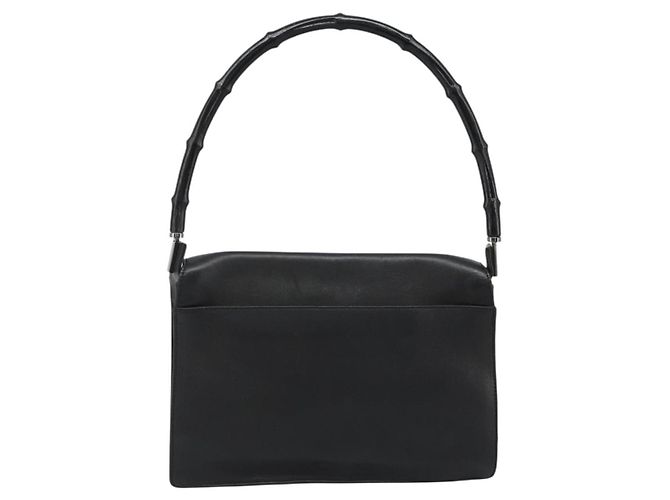 Borsa a Spalla GUCCI Bamboo in Pelle Nera Argento Auth 187466V Nero - vista 2