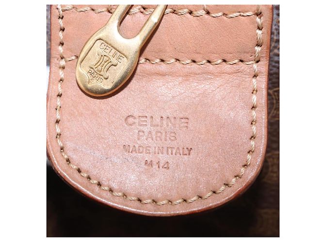 Céline Borsa Boston CELINE in Tela Macadam PVC Pelle Marrone Oro Auth fm5376 D'oro - vista 11