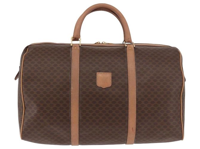 Céline Borsa Boston CELINE in Tela Macadam PVC Pelle Marrone Oro Auth fm5376 D'oro - vista 13