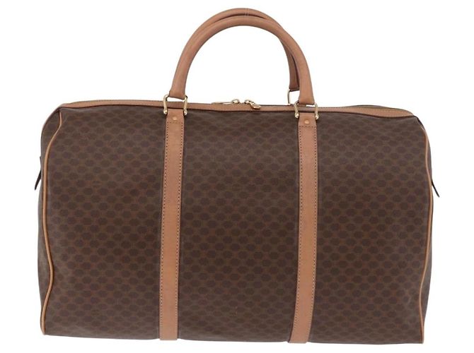 Céline Borsa Boston CELINE in Tela Macadam PVC Pelle Marrone Oro Auth fm5376 D'oro - vista 2