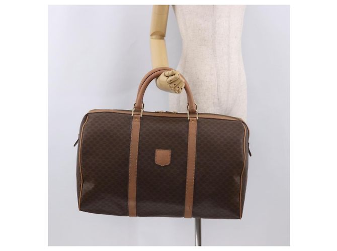 Céline Borsa Boston CELINE in Tela Macadam PVC Pelle Marrone Oro Auth fm5376 D'oro - vista 22