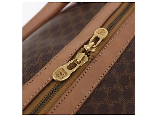 Céline Borsa Boston CELINE in Tela Macadam PVC Pelle Marrone Oro Auth fm5376 D'oro - vista 9