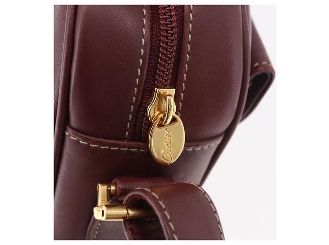 Borsa a tracolla CARTIER Must Line Pelle Bordeaux Oro Auth ka4870 D'oro Bordò - vista 14