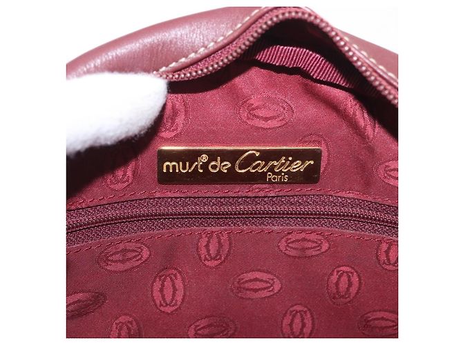 Borsa a tracolla CARTIER Must Line Pelle Bordeaux Oro Auth ka4870 D'oro Bordò - vista 16