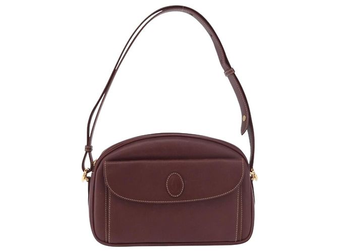Borsa a tracolla CARTIER Must Line Pelle Bordeaux Oro Auth ka4870 D'oro Bordò - vista 2