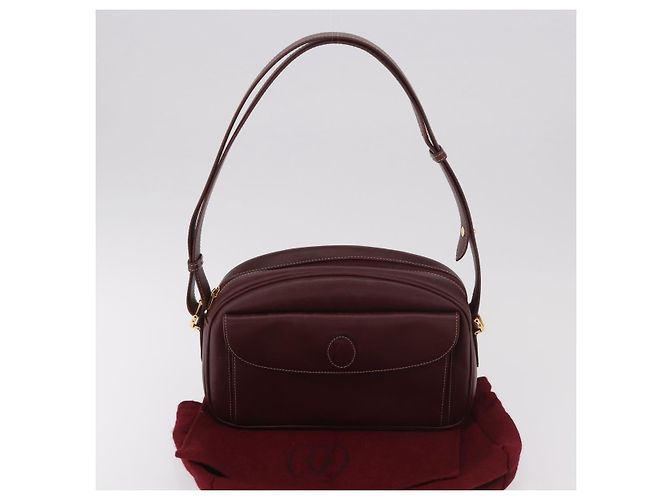 Borsa a tracolla CARTIER Must Line Pelle Bordeaux Oro Auth ka4870 D'oro Bordò - vista 23