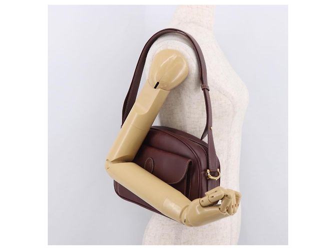 Borsa a tracolla CARTIER Must Line Pelle Bordeaux Oro Auth ka4870 D'oro Bordò - vista 24