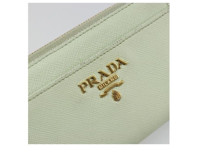 Monedero PRADA de piel Saffiano Verde Menta Oro Auth 187154 Dorado - vista 17