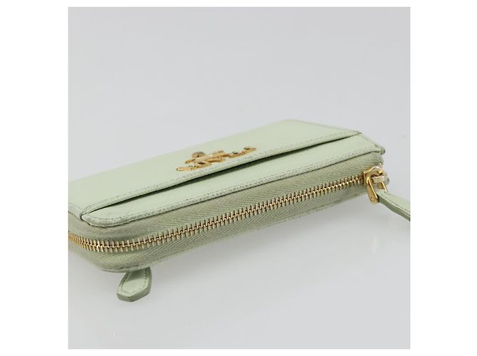 Monedero PRADA de piel Saffiano Verde Menta Oro Auth 187154 Dorado - vista 5