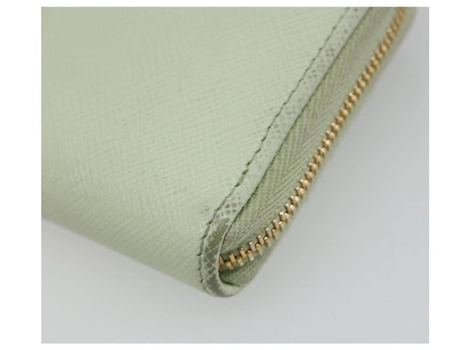 Monedero PRADA de piel Saffiano Verde Menta Oro Auth 187154 Dorado - vista 7