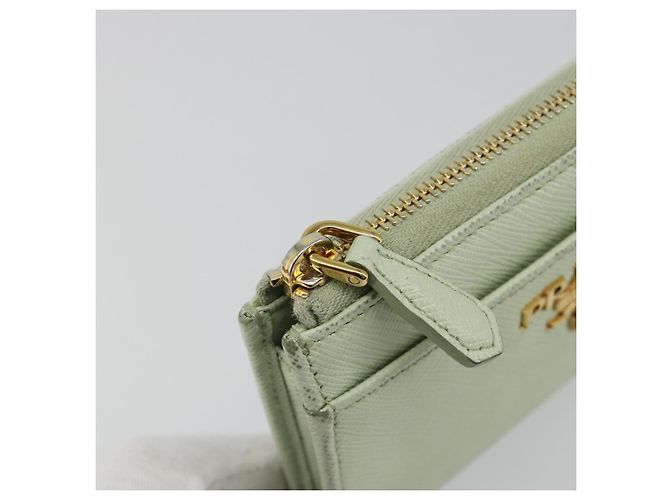 Monedero PRADA de piel Saffiano Verde Menta Oro Auth 187154 Dorado - vista 9