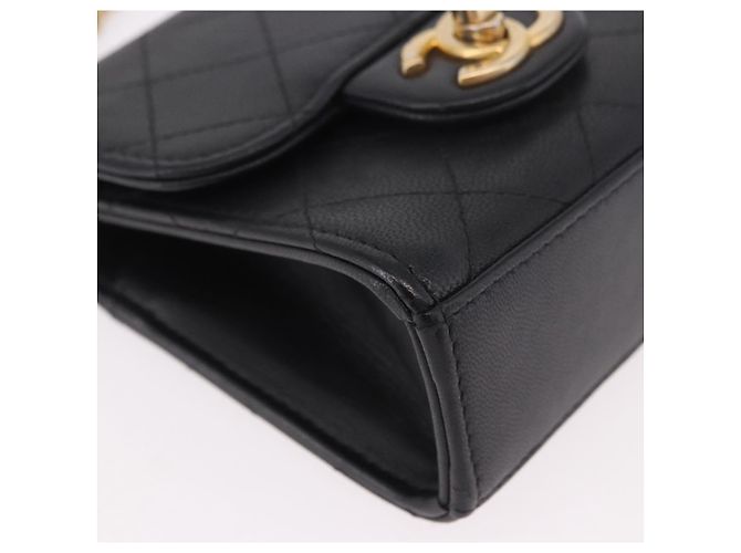 CHANEL Matelasse Chain Shoulder Bag Lamb Skin Black Gold CC Auth 187256SAM Preto Dourado - vista 14